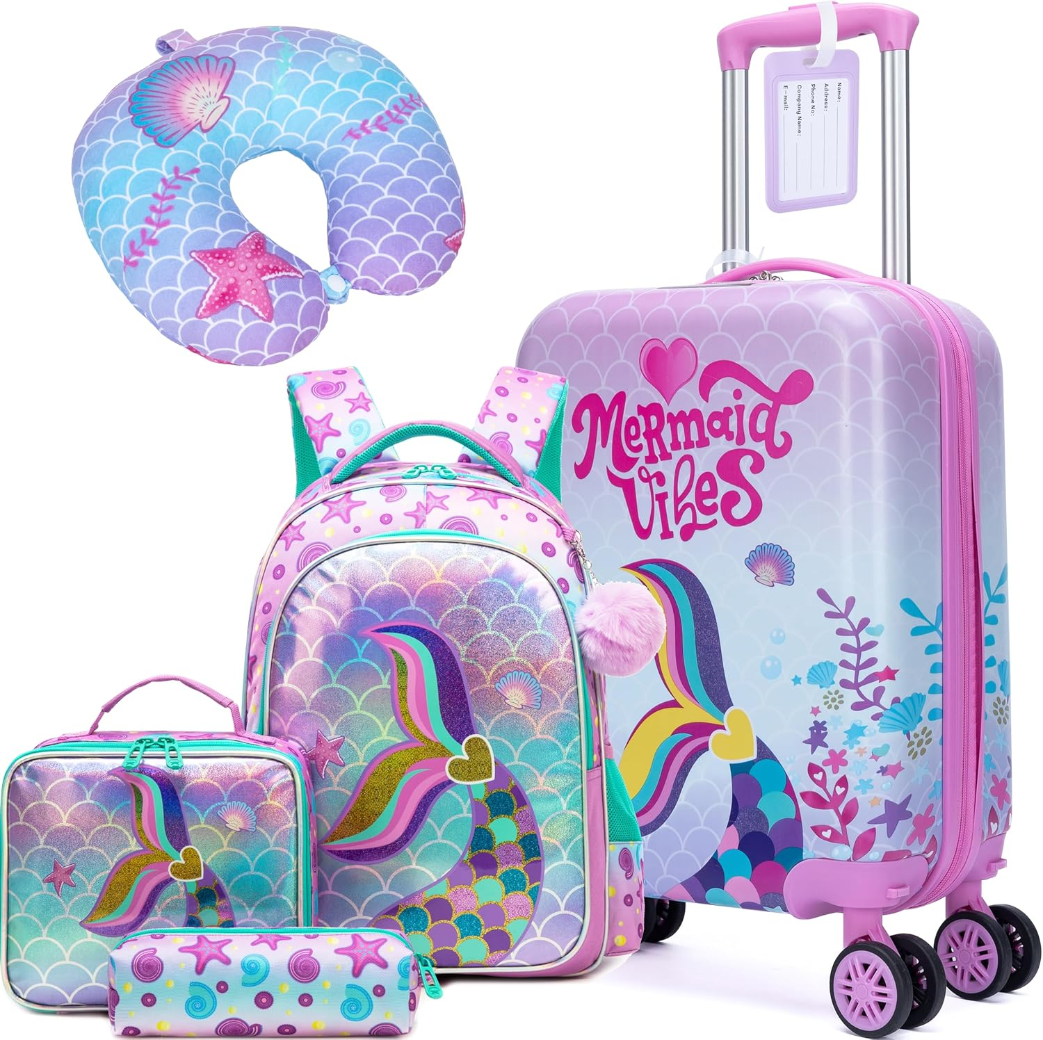 Homskiii Kid'S Luggage Set 5 Piece Suitcase Set 16" Hardside Luggage with Spinner Wheels Girls Boys Carry on Rolling Suitcase, a Bear, 16Inch