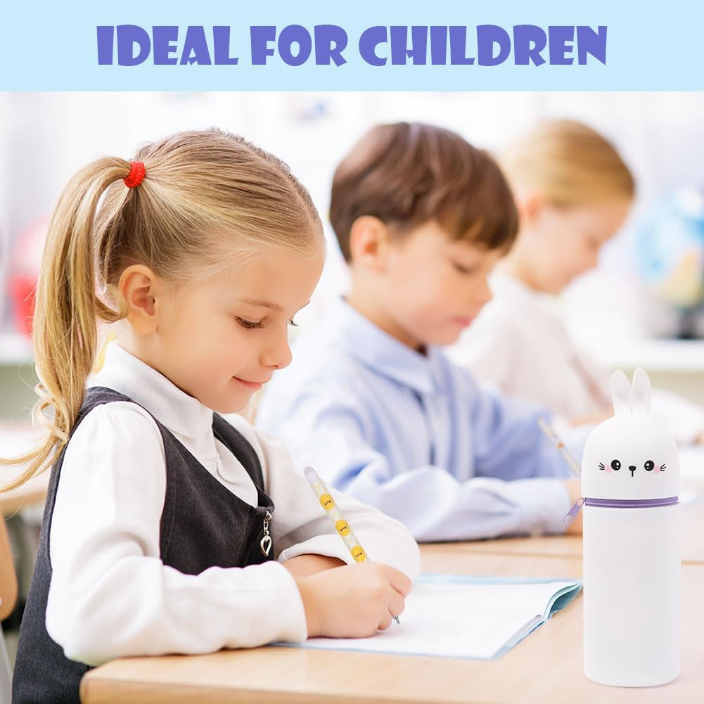 OFFCUP 2 in 1 Soft Silicone Pencil Case, Filled Pencil Case with 4Pcs Erasable Gel Pens, Kawaii Rabbit Zipper Pen Holder, Pen Pouch for Office Home or School Back to School - Chicken image number 3