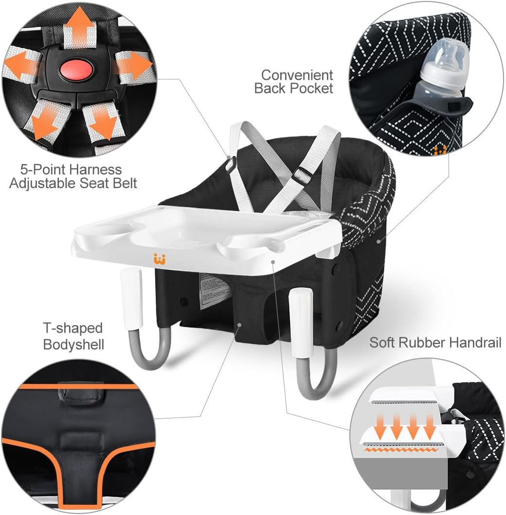 MTWML Hook on High Chair with Tray,Portable Baby High Chair That Attaches to Table,Clip on Fast Table High Chair for Babies and Toddlers.Baby Feeding Seat for Dining Table and Counter(Stripe-Black) image number 5