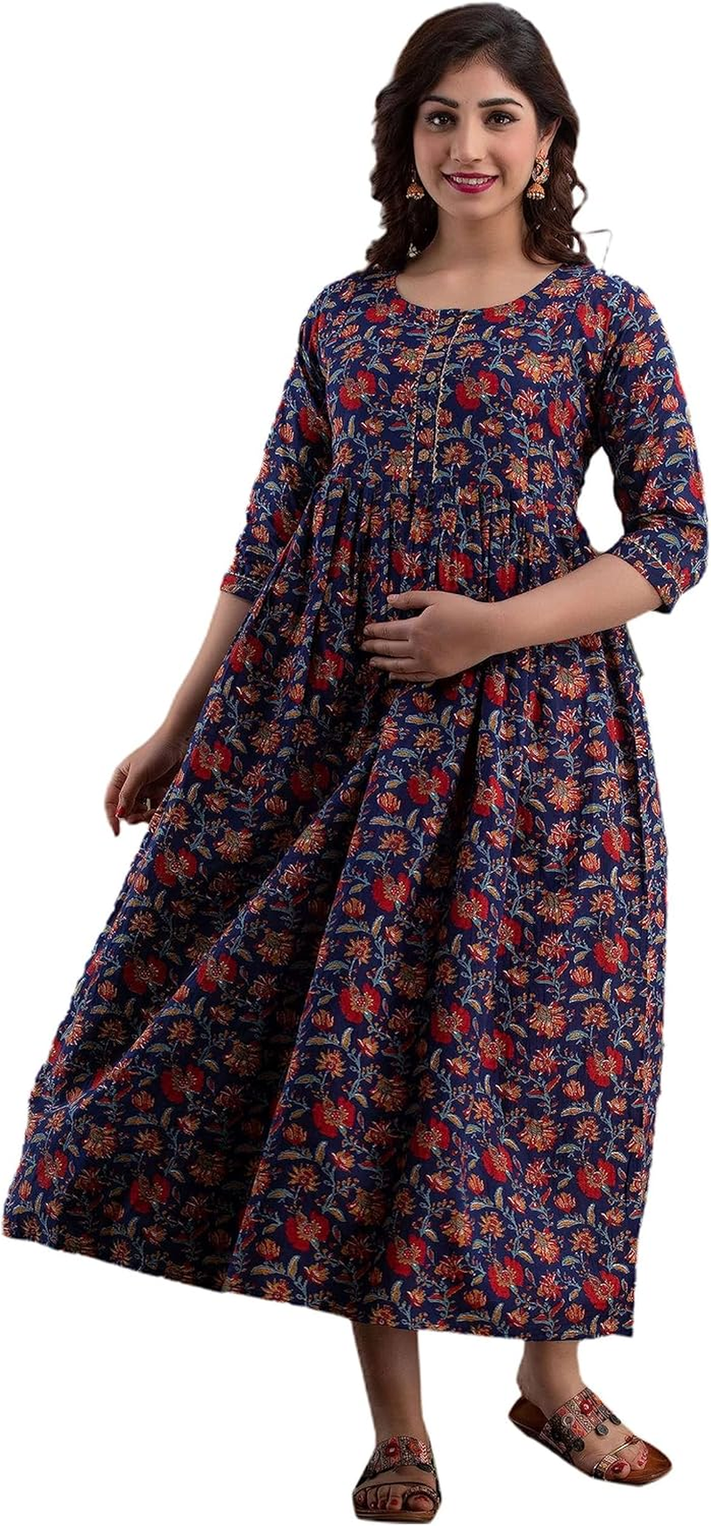 Maghmawomen'S Maternity Dress Kurti for Pregnancy Women with Breastfeeding Dress with Floral Maternity image number 2