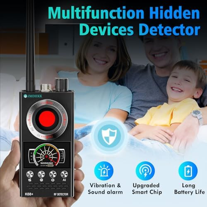 JMDHKK Bug Detector, Camera Finder Scanner, Magnetic Device Detector, Find and Locate Eavesdropping Device AI Auto Scan 4-In-1 Easy to Use, Rechargeable （Black - Silver image number 2