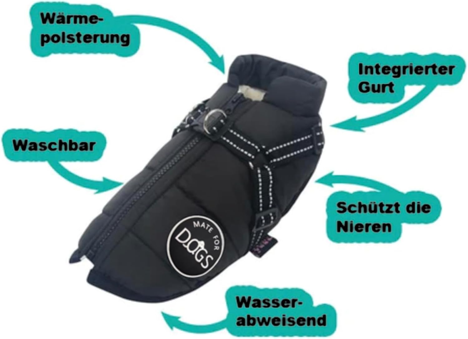 MATE for DOGS&reg; Dog Jacket Winter Vest Jackets Dog Coat Dog Jumper Pet Vest with Chest Harness Strap Lined (L, Blue)