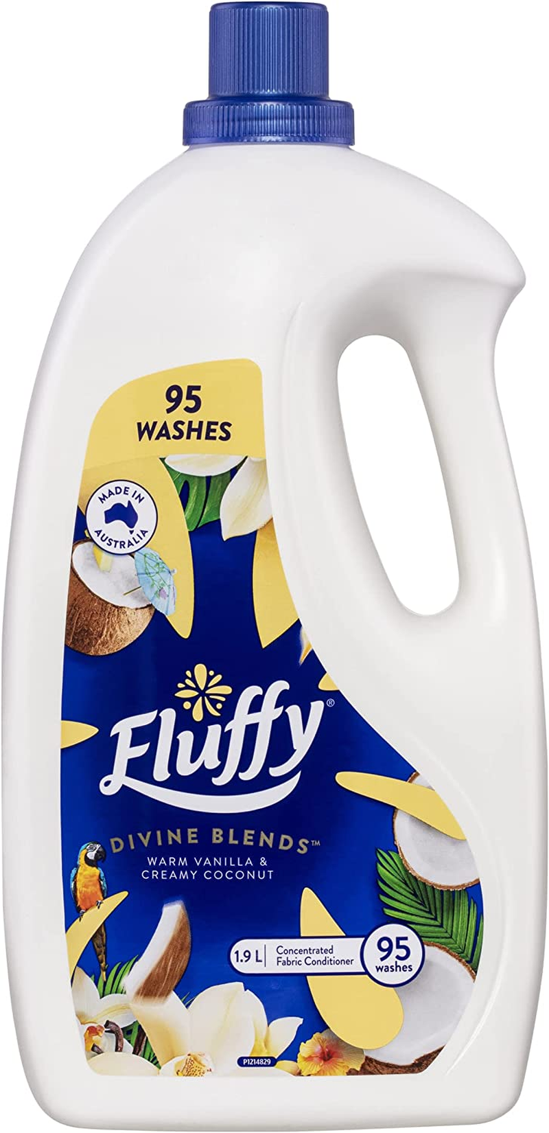 Fluffy Concentrate Liquid Fabric Softener Conditioner, 1.9L, 95 Washes, Coconut and Vanilla, Divine Blends image number 1