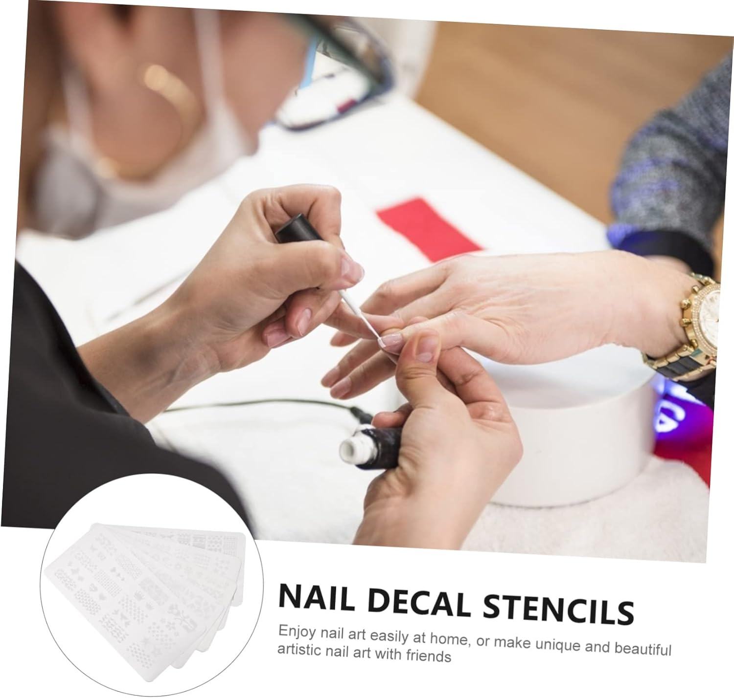 AUTSUPPL 5Pcs Nail Stamping Plates Kit Reusable Nail Art Stencils Templates for DIY Manicure Home Use with Variety Designs