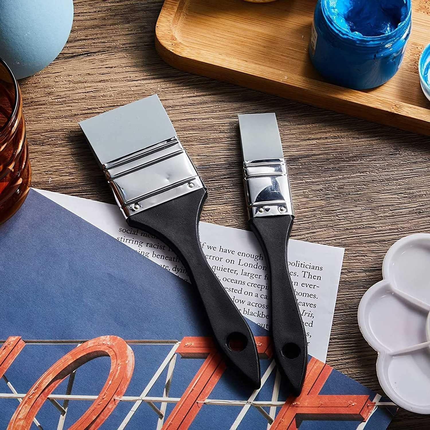 Silicone Paint Brushes, 2-Piece Set, Flat Flexible Brushes for Acrylic and Watercolour Painting