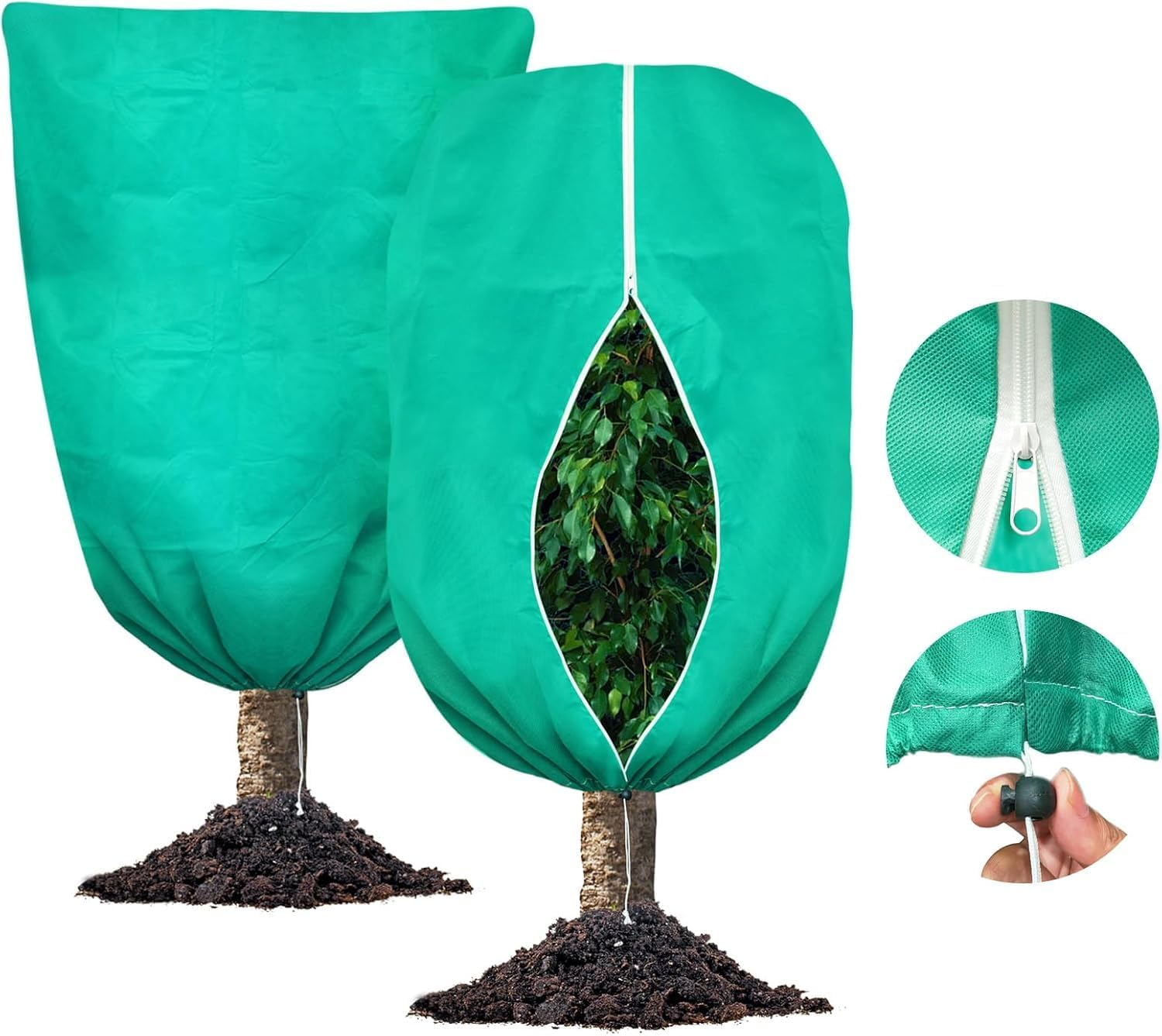 Plant Covers Freeze Protection, 2 Packs 120CM W X 180CM H Large Frost Cloth Blankets with Zipper Drawstring, Reusable Frost Tree Covers Shrub Jackets for Winter Outdoor Plants Potted Fruit Tree image number 4
