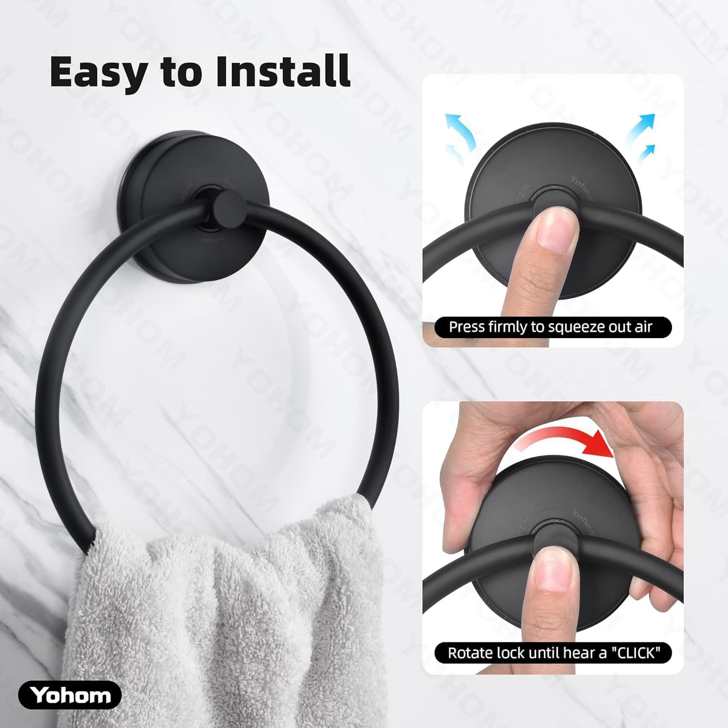 YOHOM Suction Towel Ring Suction Hand Towel Holder Bathroom Stainless Steel Sucker Towel Ring No Drill Vacuum round Towel Rail Shower Towel Rack Suction Cup Dish Towel Hanger Kitchen Matte Black 2Pcs - Matte Black image number 6