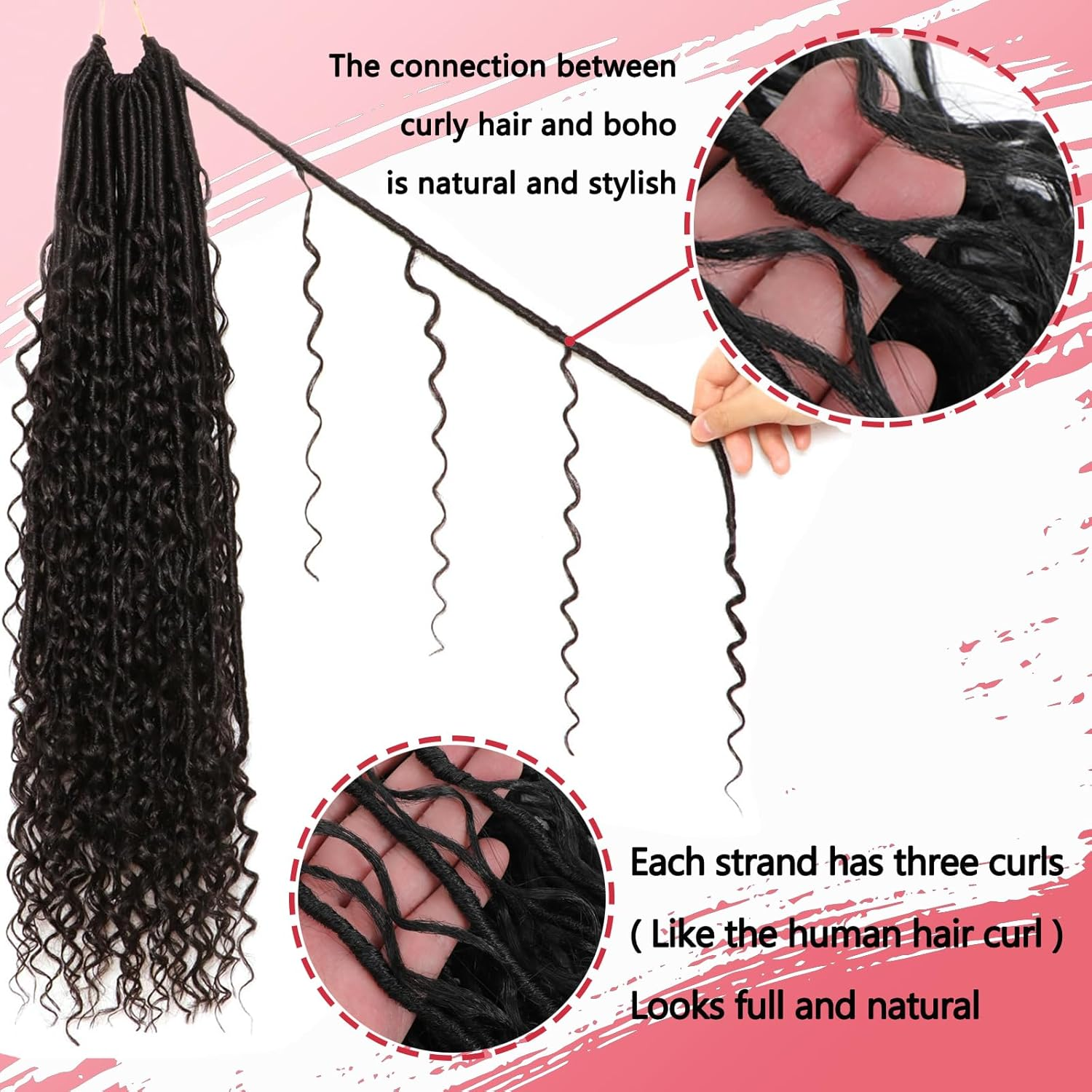 XIIMENALU Boho Faux Locs Crochet Hair 8 Packs Goddess Soft Locs with Curly Ends Pre-Looped Bohemian River Locs Crochet Hair Extensions for Black Women (1B#, 30 Inches (Pack of 8)) image number 6
