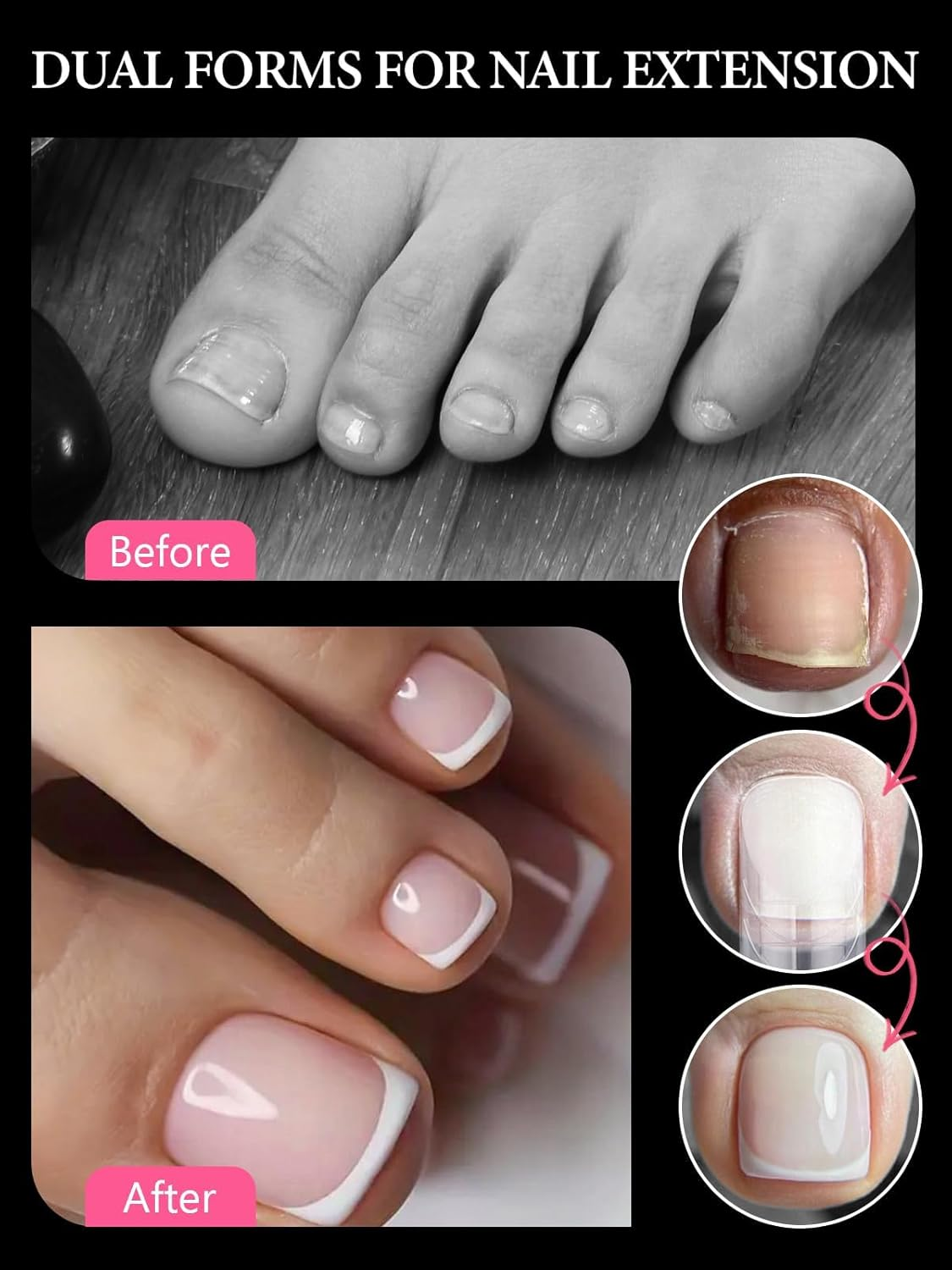 EBANKU 120 PCS Poly Gel Nail Forms for Toes, Long Square Dual Forms for Polygel Pedi Nail Extension Poly Gel Toenails Set Reusable Toe Nail Tips Mold, 12 Sizes - 120 Pieces + Nail Tools Set image number 6