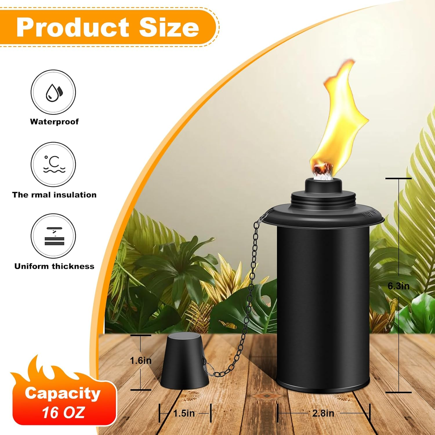 Fan-Torches 4 Pack Torch Canisters,16Oz Replacement Torch Refillable Canisters with Wicks,Caps, Outdoor Citronella Fuel Torch Canister for Luau Party, DIY Garden Decor. image number 6