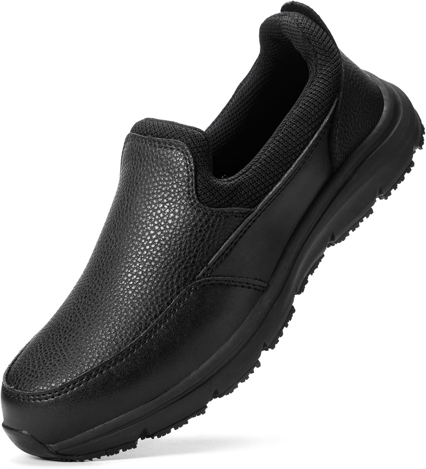 NAVEKULL Men'S Non Slip Food Service Shoes Water Resistant Kitchen Restaurant Chef Shoes Black Leather Slip Resistant Work Shoes image number 1