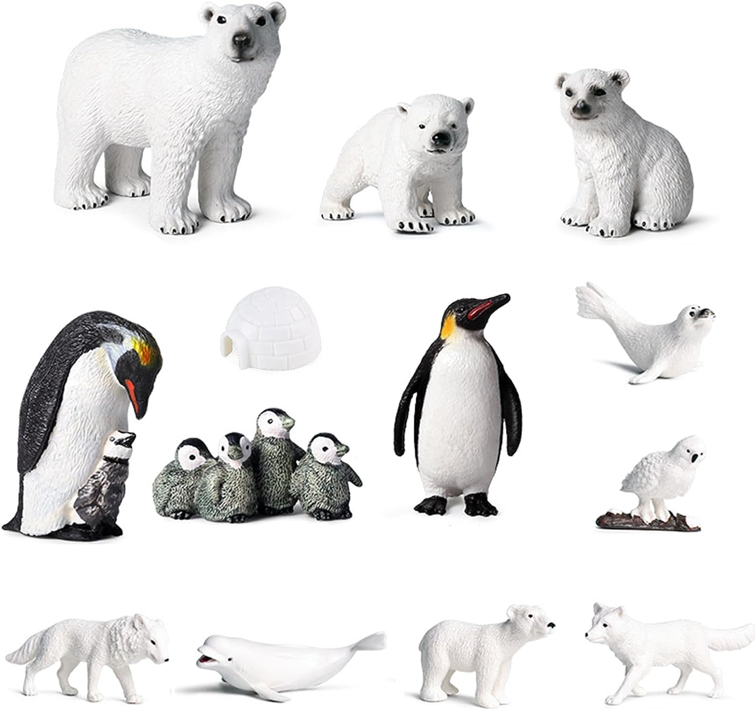 13Pcs Arctic Animal Toy Figurines Set Realistic Polar Animal Playset Cake Toppers, Polar Bear Family, Emperor Penguin Family, Snowy Owl, Seal, Arctic Wolf, Arctic Fox image number 2