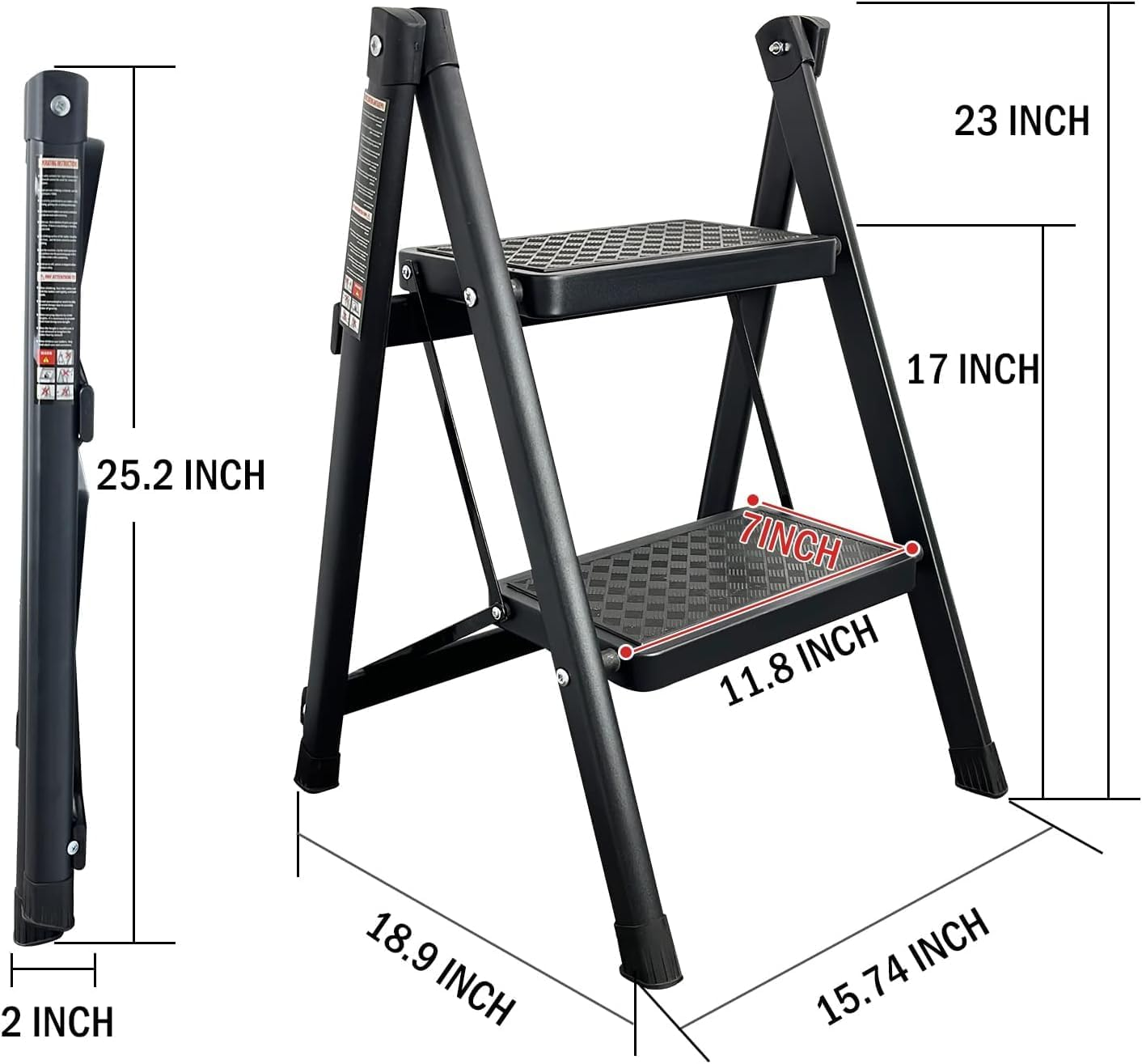 2 Step Stool Step Ladder Folding for Kitchen Home Closet Heavy Duty Adults Foldable Small Stepladder Lightweight Little Two Stepstool Collapsible Stepladders Portable Stepping Stool Black (2-Step) image number 5