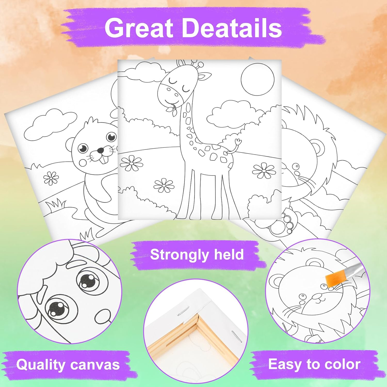 Teling 12 Pcs Pre Drawn Stretched Canvas Kit for Adults Painting Pre Printed Canvas Outline for DIY Painting Party Favor,6 X 6 X 0.6 Inches(Animal) image number 2