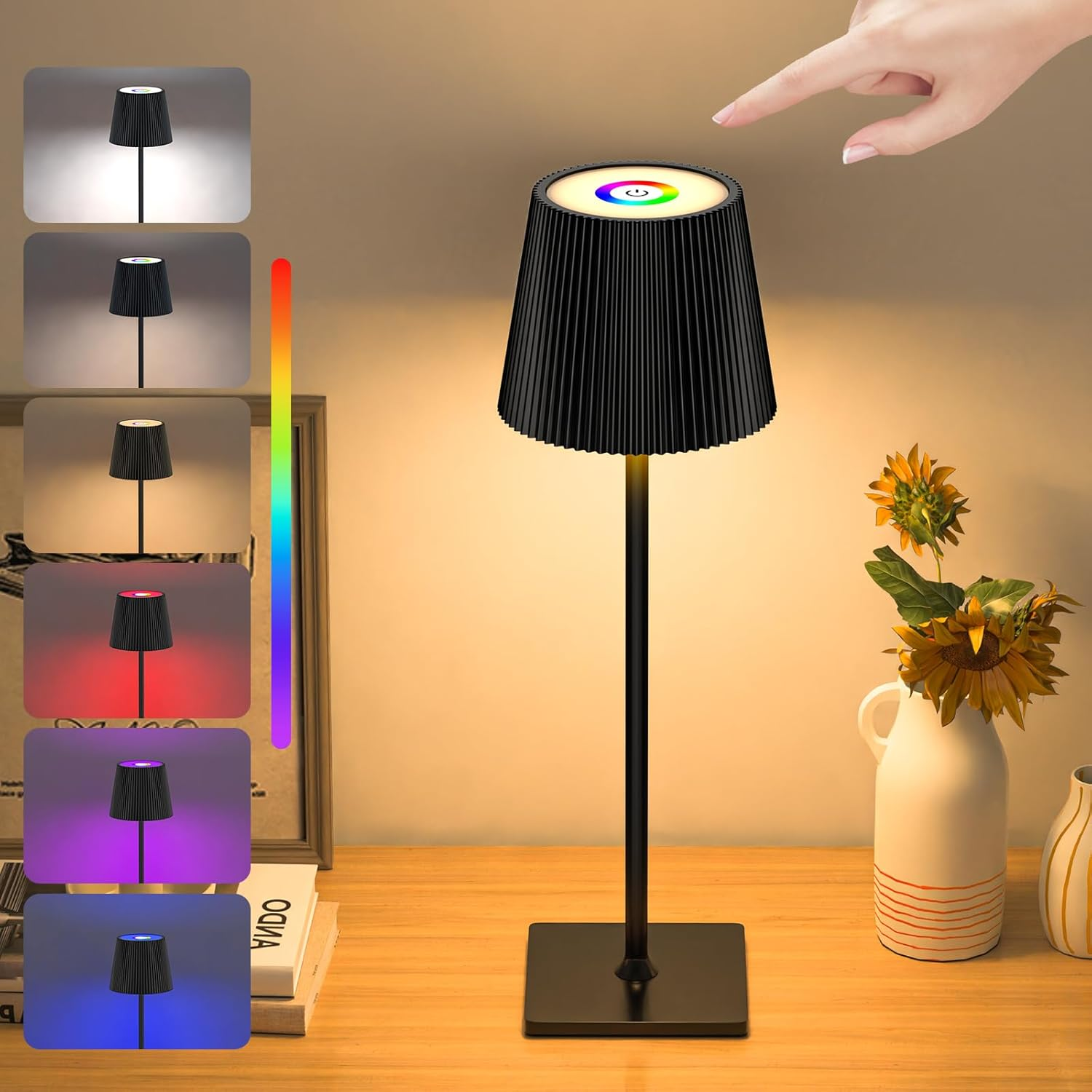 TRUMPETS LED Table Lamp Wireless Touch Dimmable RGB & 3 Colour Temperature 4800 Mah Bedside Lamp Battery Table Lamp Rechargeable Metal Material for Outdoor Bedside Table Dining Table Desk image number 3