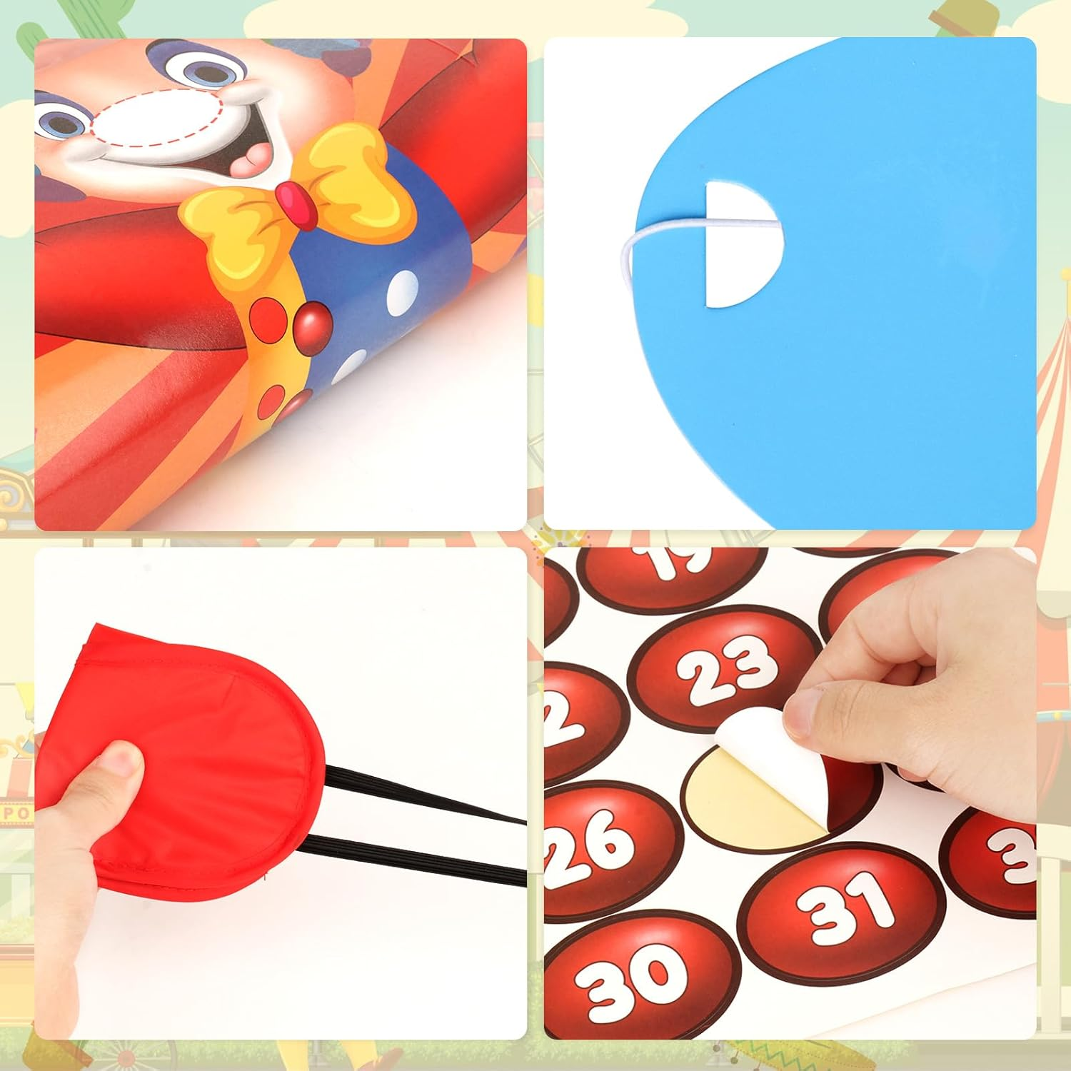 Hxezoc Pin the Noses on the Clown Carnival Game Set, Circus Theme Party Game for Kids, Includes 29X19 Inch Poster, Blindfold, 32 Nose Stickers & Adhesive image number 3