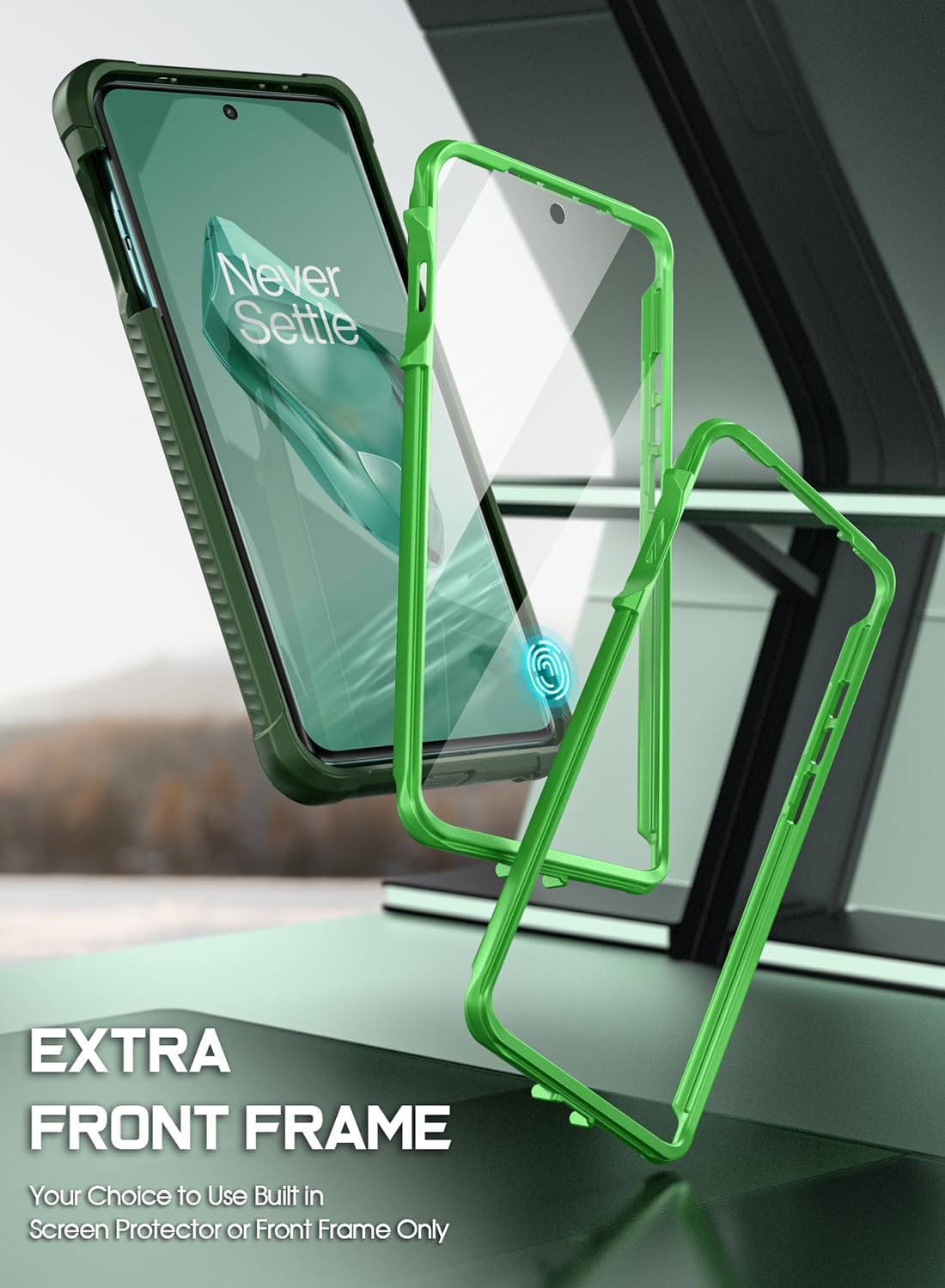 Poetic Guardian Case for Oneplus 12 5G (2024), Built-In Screen Protector [Work with Fingerprint ID], [2 Front Frame] [Wireless Charge] Full Body Shockproof Rugged Clear Cover Case, Green/Clear - Black image number 5