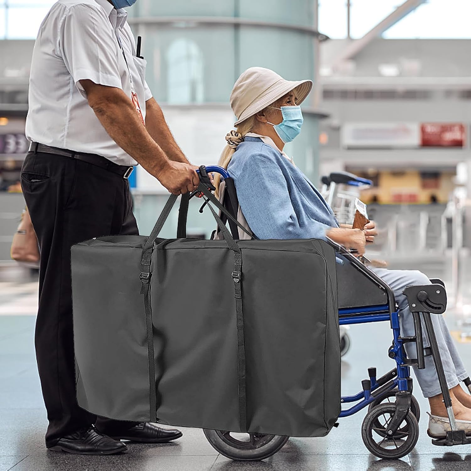 Wheelchair Storage Bag,110 X 74 X 28Cm 600D Oxford Cloth Wheelchair Backpack Bag with Zipper, Large Capacity Foldable Wheelchair Travel Bag for Outdoor image number 2