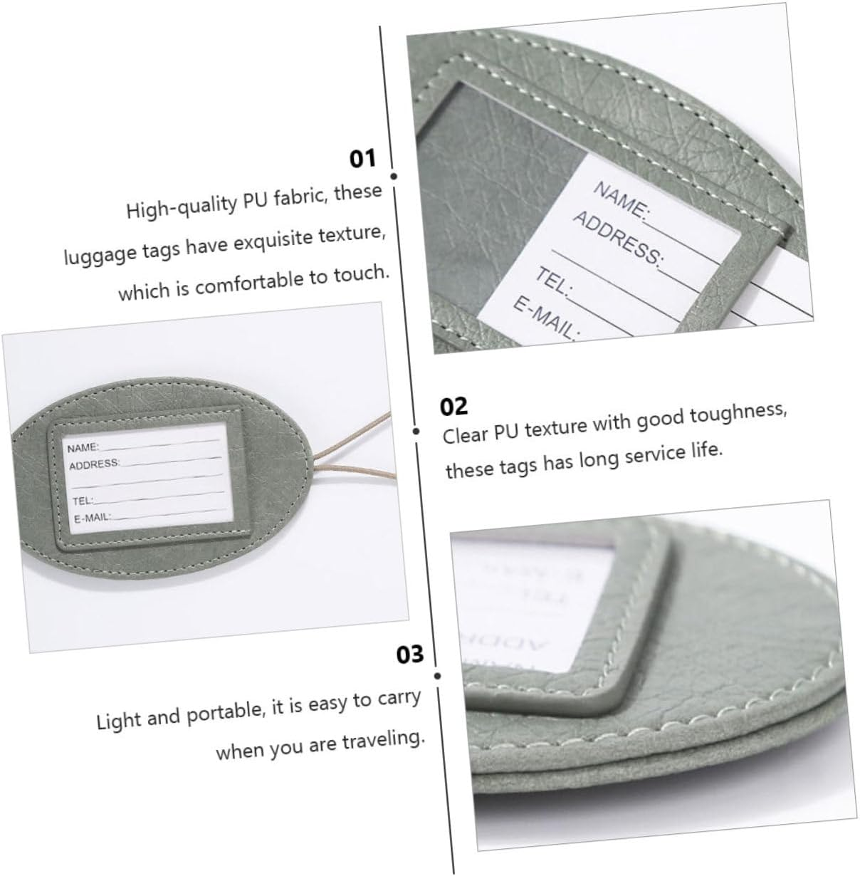 MOKKHNB 3Pcs Pu Leather Luggage Id Tags Cartoon Design Multifunctional Travel Bag Tags with Strap Portable Suitcase Identifiers for Air Travel Random Color image number 1