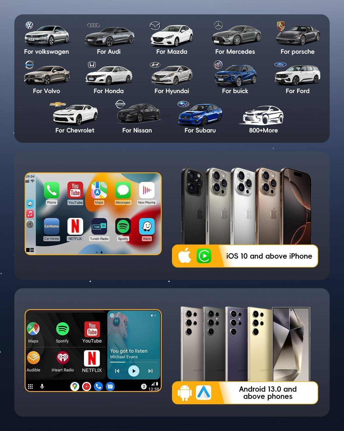 5 in 1 Wireless Carplay Adapter and Android Auto Adapter Support Netflix/Youtube - Carplay Ai Box Convert Carplay Dongle TF Card/U Disk Magic Link for OEM Wired Carplay/Android Auto Cars image number 6