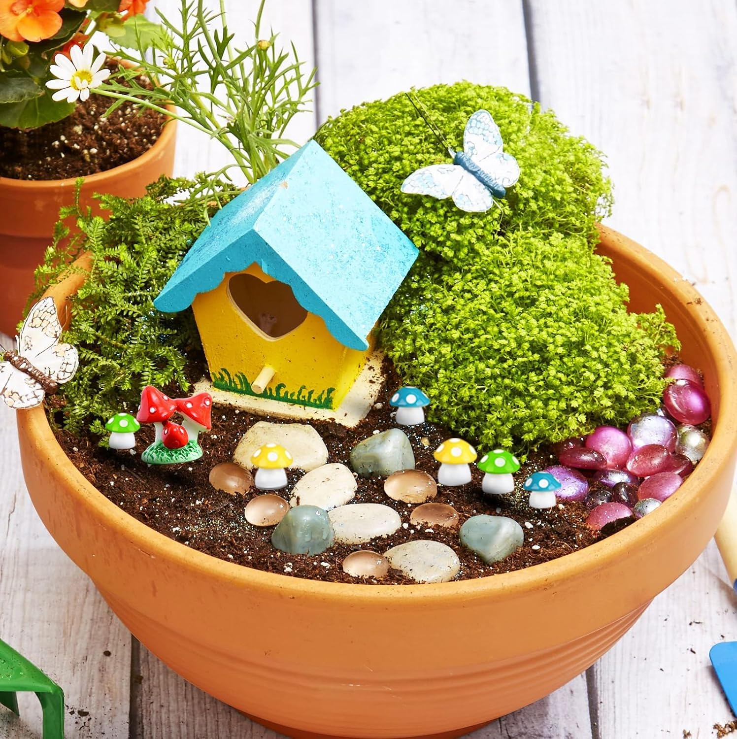 Fairy Garden Accessories, Fairies Welcome Garden Kit, 48Pcs Miniature Fairy Garden Ornament for Christmas Decoration Fairy Garden Potted Plant Desk Decor