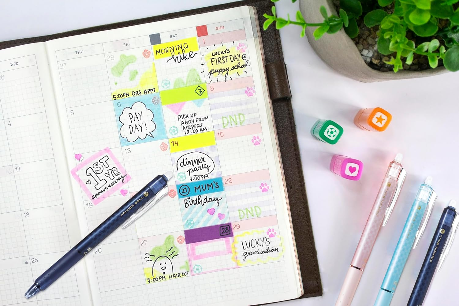 Pilot Frixion Design Series Retractable Erasable Gel Pen, 0.5 Mm, Purple Barrel, Black Ink image number 4