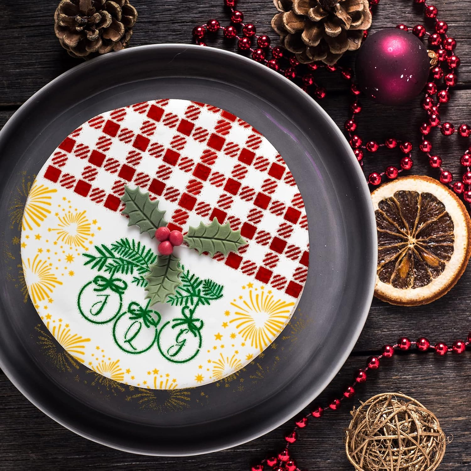 Whaline 22Pcs Christmas Stencils Snowflake Santa Candy Canes Flowers Gingerbread Pattern Airbrush Painting Stencils Christmas Biscuit Cake Baking Templates for Xmas Party DIY Craft, 6.7 X 5.9 image number 4