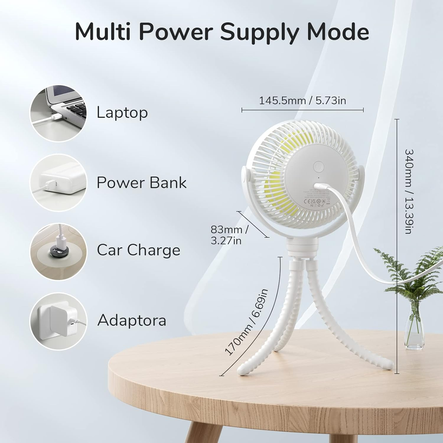 JISULIFE Stroller Fan, Tripod Clip on Fan, 4000Mah Baby Fan Battery Operated, Personal Desk Fan with 4 Speeds, 720&deg;Rotatable, Portable Fan for Cribs, Carseat, Golf Cart, Treadmill,Table - White