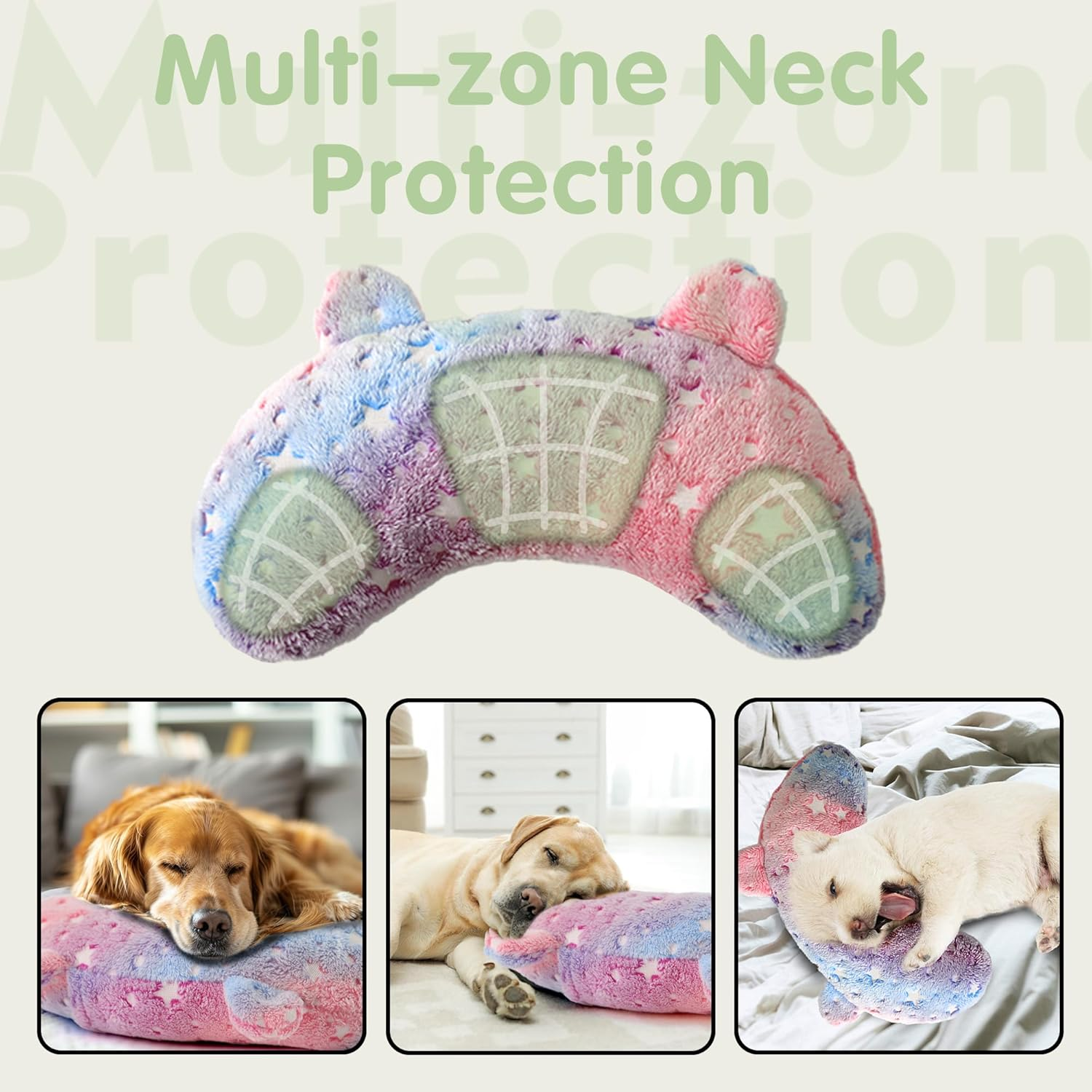 POMESEA Dog Calming Pillow Glow in the Dark, Soft U-Shaped Pet Pillows for Dogs & Cats, Machine Washable, Dog Neck Pillow, Joint Relief, Better Sleep (Large, Pink) image number 1