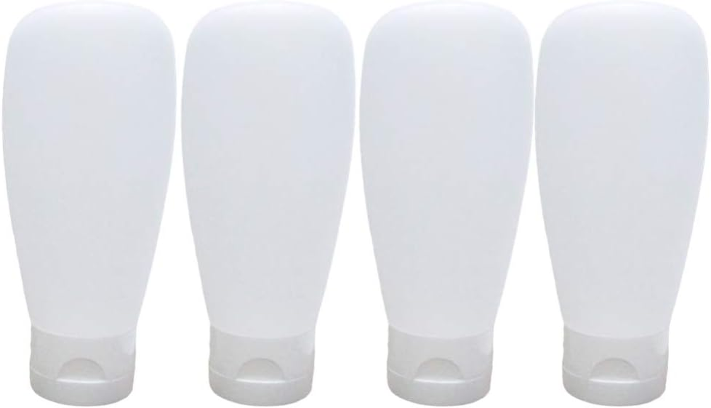 SOLUSTRE Travel Gel Bottle 4Pcs 100Ml Portable Travel Bottles Set Silicone Tubes Toiletries Containers Makeup Lotion Bottles for Cleaner Shampoo Liquids (White) Portable Lotion Container image number 6