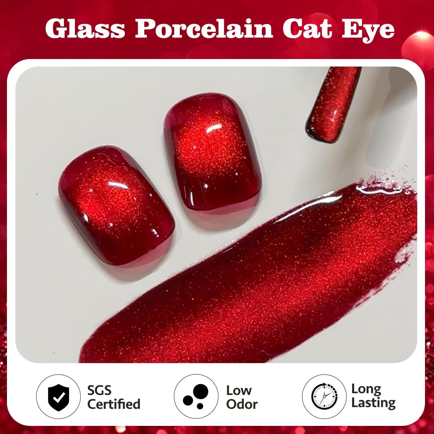 0.5 OZ Cat Eye Gel Polish with Magnet 15ML Holographic Glitter Shimmer Translucent Jelly Color Magnetic Nail Polish Salon DIY at Home (Glass Blood Red-My008) - Aquamarine image number 3