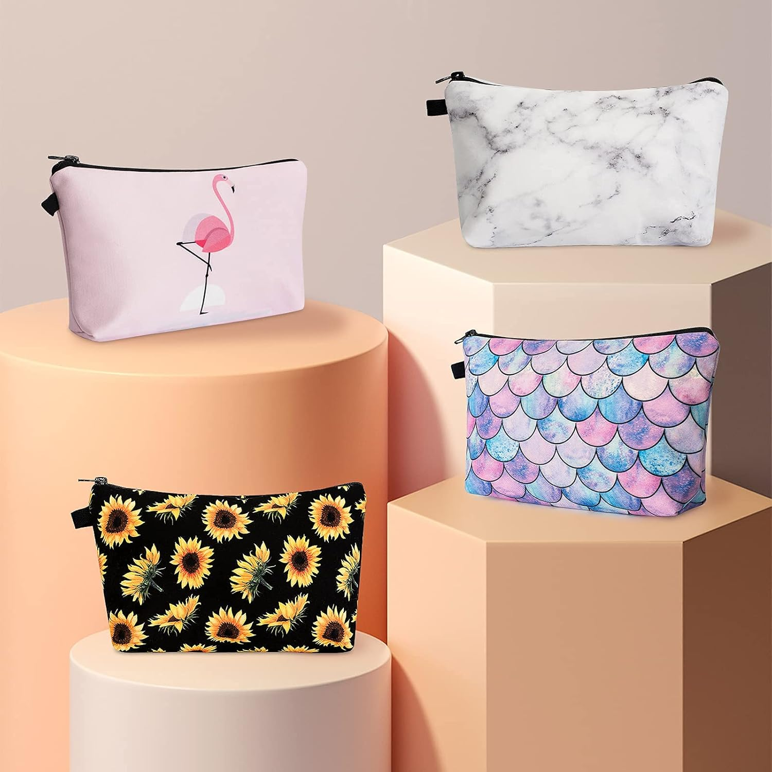 Makeup Bag for Purse Cute Cosmetic Bag Travel Toiletry Bag Pouch Waterproof Organizer Bag for Women Girls, Mermaid Fish Scales, One Size, - Large 1 Pcs - Elephants image number 3