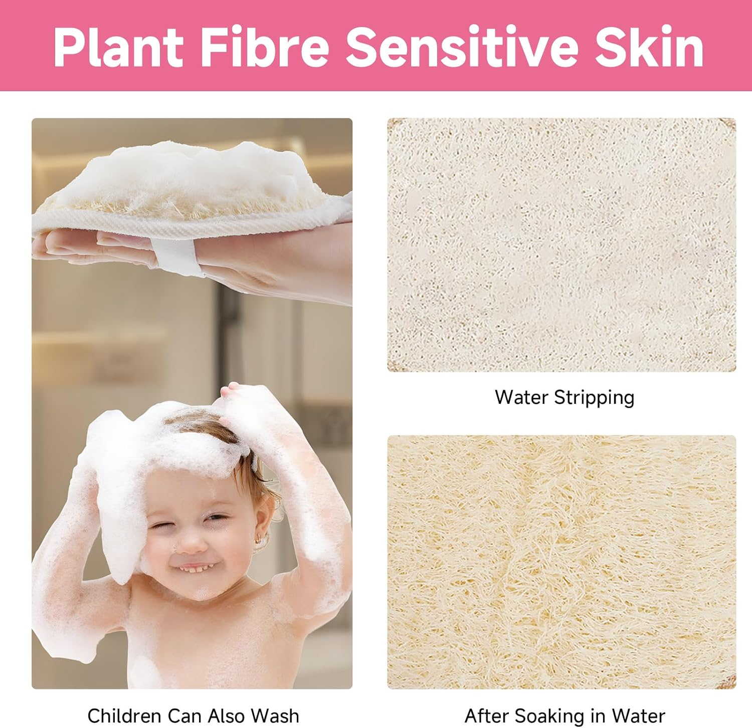 Shingidea 4 Pcs Natural Loofah Sponge Body Scrubbers 11X15Cm with Hanging Rope,Exfoliating Shower Loofah for Women and Men,2 White and 2 Pink Bath Sponges for Daily Skin Exfoliation and Cleansing image number 5