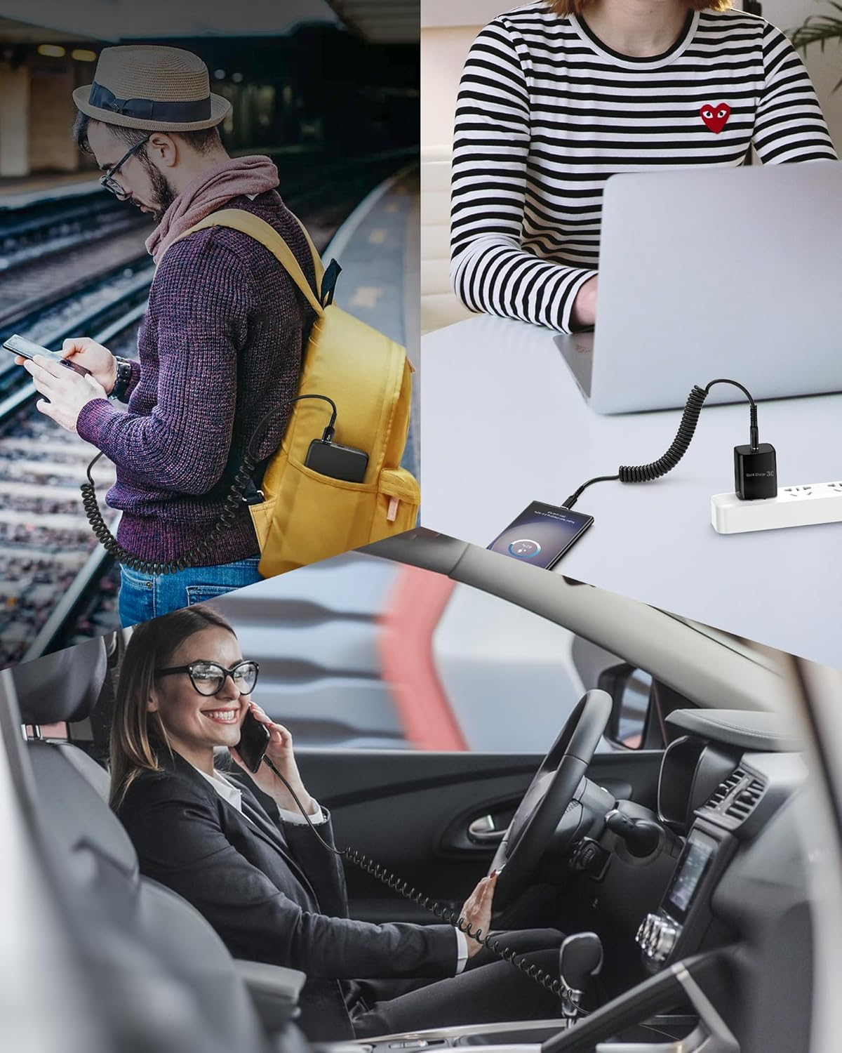 USB to USB C Cable Coiled Auto Wire, Type C Car Phone Charger Fast Charging Cord for Iphone 16E 15 Pro Max/16 Pro/16 Plus/Galaxy/Pixel, Retractable USB-C Power Line for Apple Carplay & Android Auto