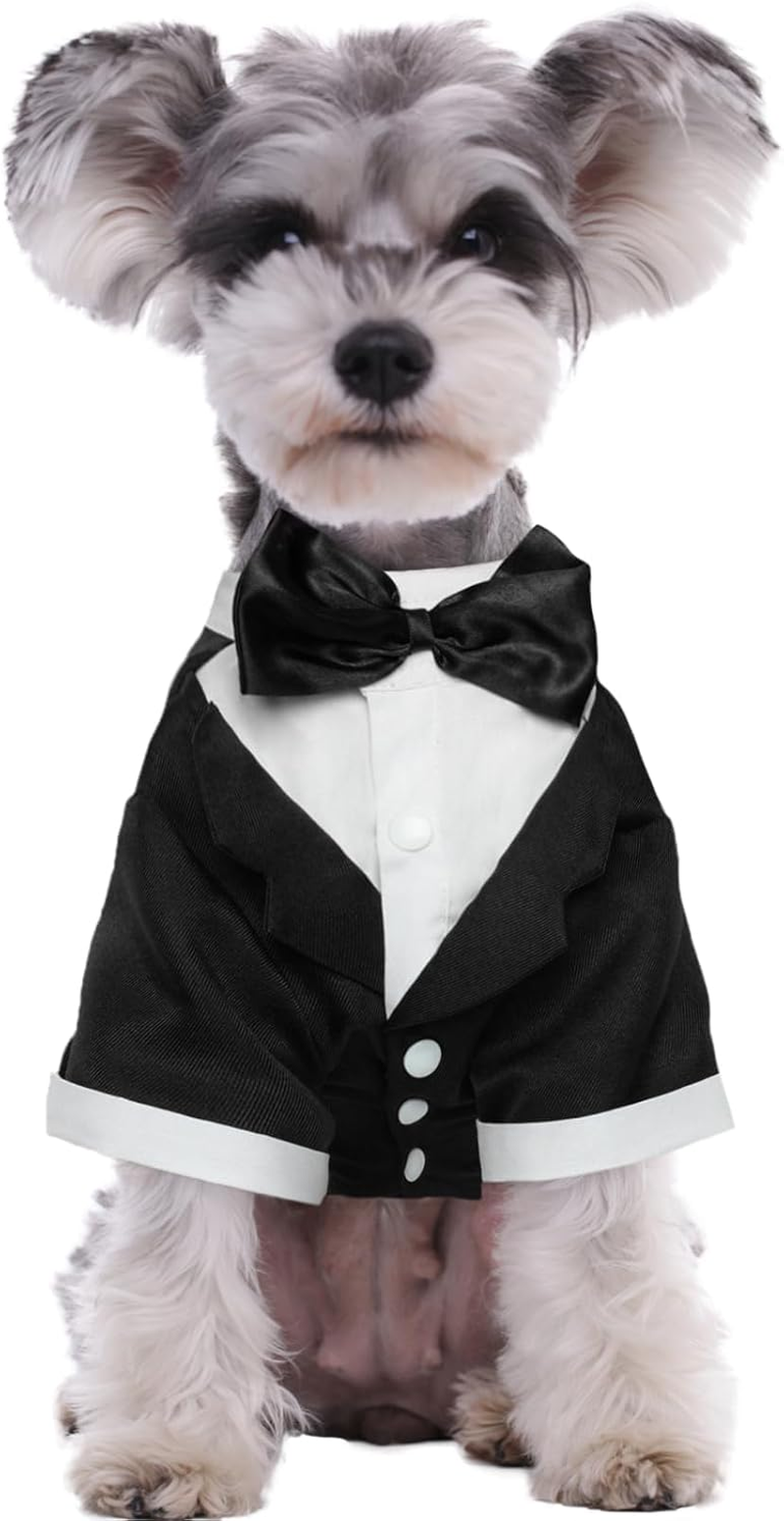 Kuoser Dog Tuxedo,Dog Wedding Suit with Bow Tie Formal Dogs Tux Pet Wedding Party Birthday Costume,Doggy Valentines Christmas Halloween Graduation Outfit Cosplay for Small Medium Large Dogs,Black S image number 4