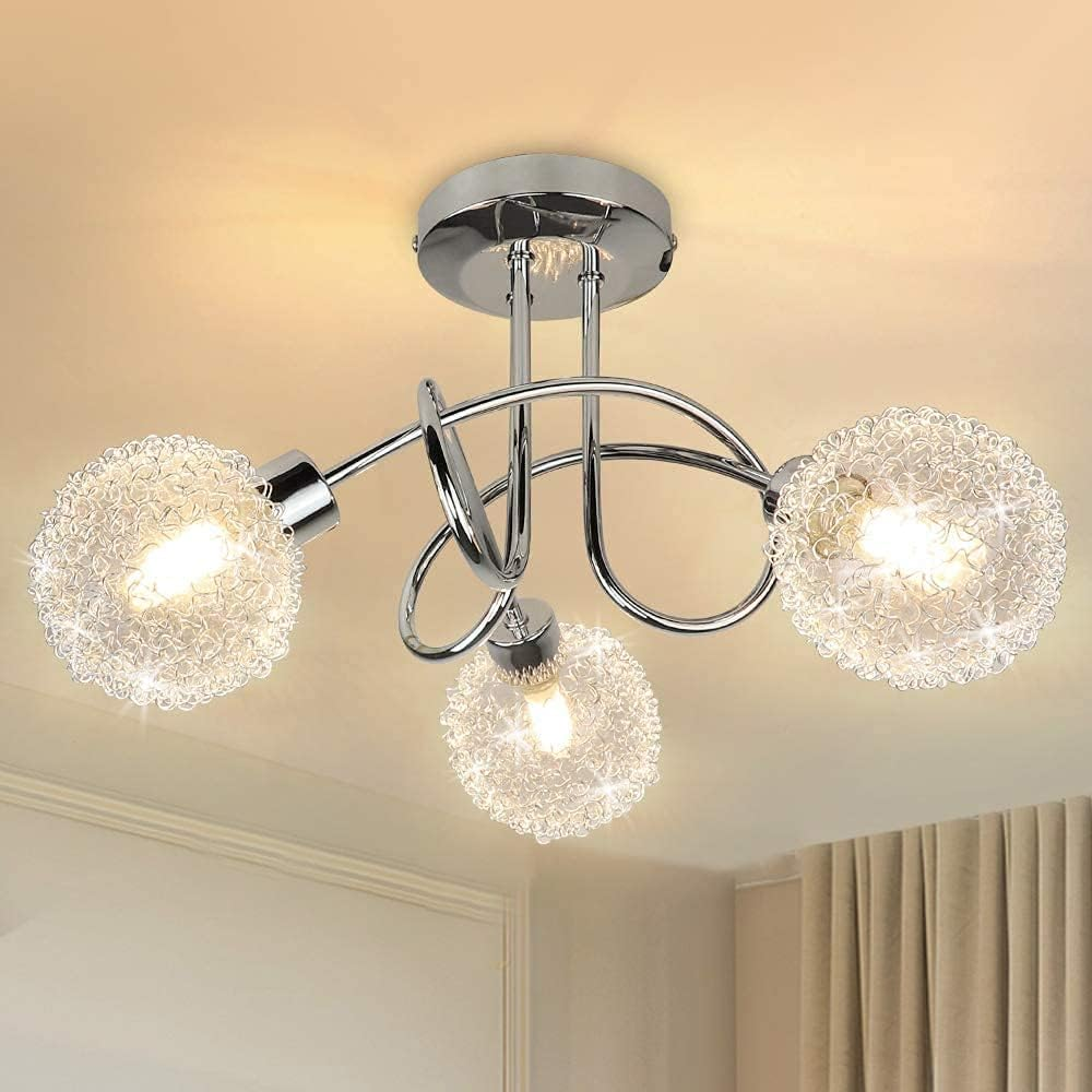 Depuley Modern 3-Light Semi Flush Mount Ceiling Light Fixture, Contemporary Globe Ceiling Lamp with Glass Shade, Elegant Chandelier for Bedroom, Kitchen, Hallway, Dining Room Lighting, G9 Base image number 6