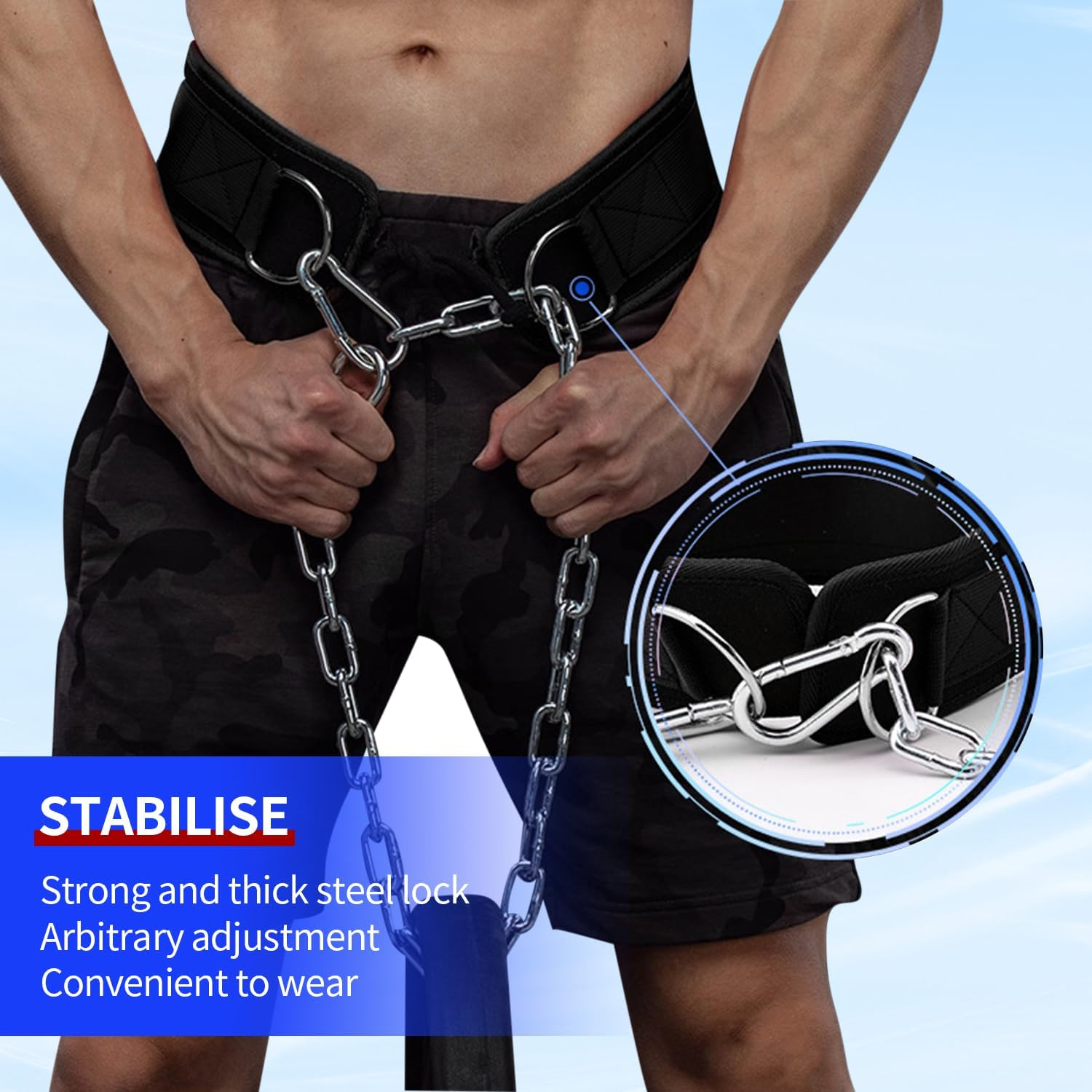 Tenshioy Dip Belt with Chain for Weightlifting, Pull Ups, Dips - Heavy Duty Steel Chain for Added Weight Training Powerlifting, Squat, Bodybuilding, Heavy Duty Steel, Workout image number 1