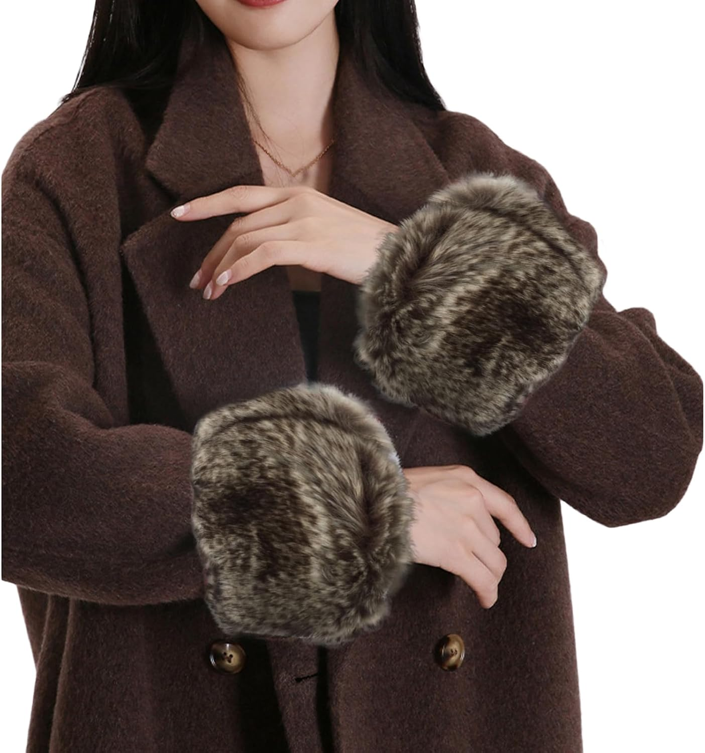 Lopsity Faux Fur Hand Muffs Winter Arm Warmers Short Wrist Cuff Winter Fuzzy Wrist Cuff Warmers for Women