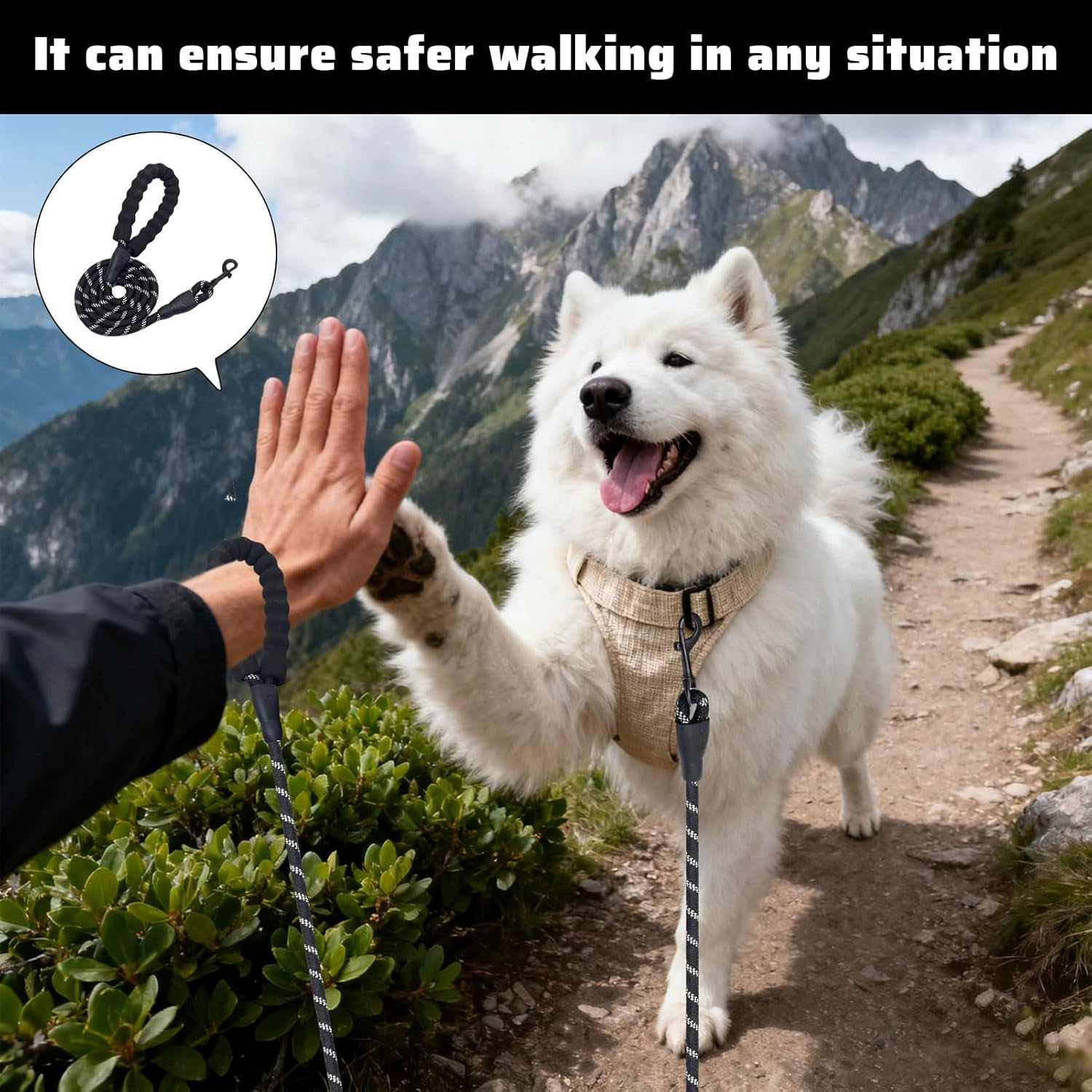 Dog Lead, 1 Pcs 1.5M Dog Leash, Dog Leads Heavy Duty, Slip Lead Dog Leash with Soft Padded Handle and Highly Reflective 360&deg; No Tangles, Training Leads for Large Medium Small Pooch​ (Black) image number 5