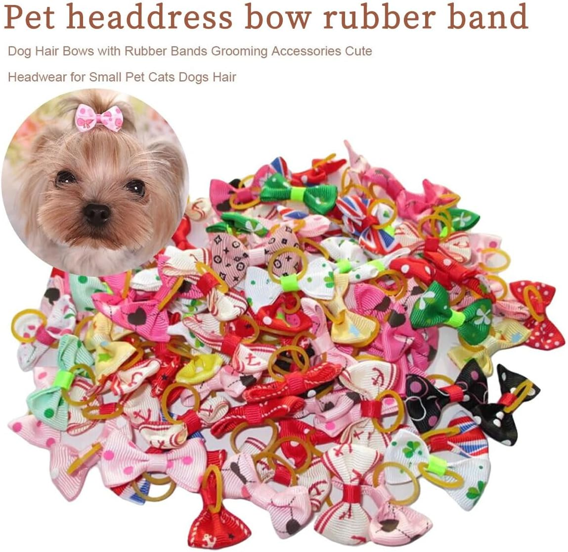 LEEQ Dog Hair Bows - Pet Bowknot Hair Rope with Elastic Band, Pet Dog Hair Bow Accessories for Long Hair Pet Dogs Cats Puppies Random Colour (30 Pieces) image number 1