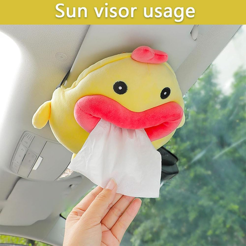 Cute Cartoon Animal Car Tissue Holder &ndash; Plush Chicken Tissue Box Cover for Car, Home, Bathroom, or Office &ndash; Funny Hanging Napkin Dispenser and Paper Storage Box image number 6