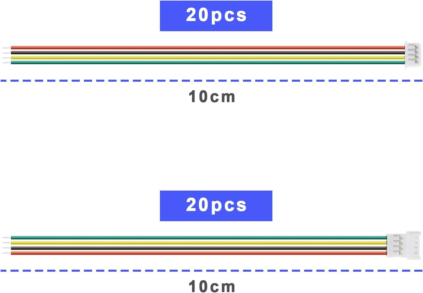 20 Pairs JST Connector Cable 4 Pin Micro JST 1.25Mm Pitch Male Female Plug Adapter Lead Extension Cable with 10Cm Wire for Mini RC Helicopter LED Strips