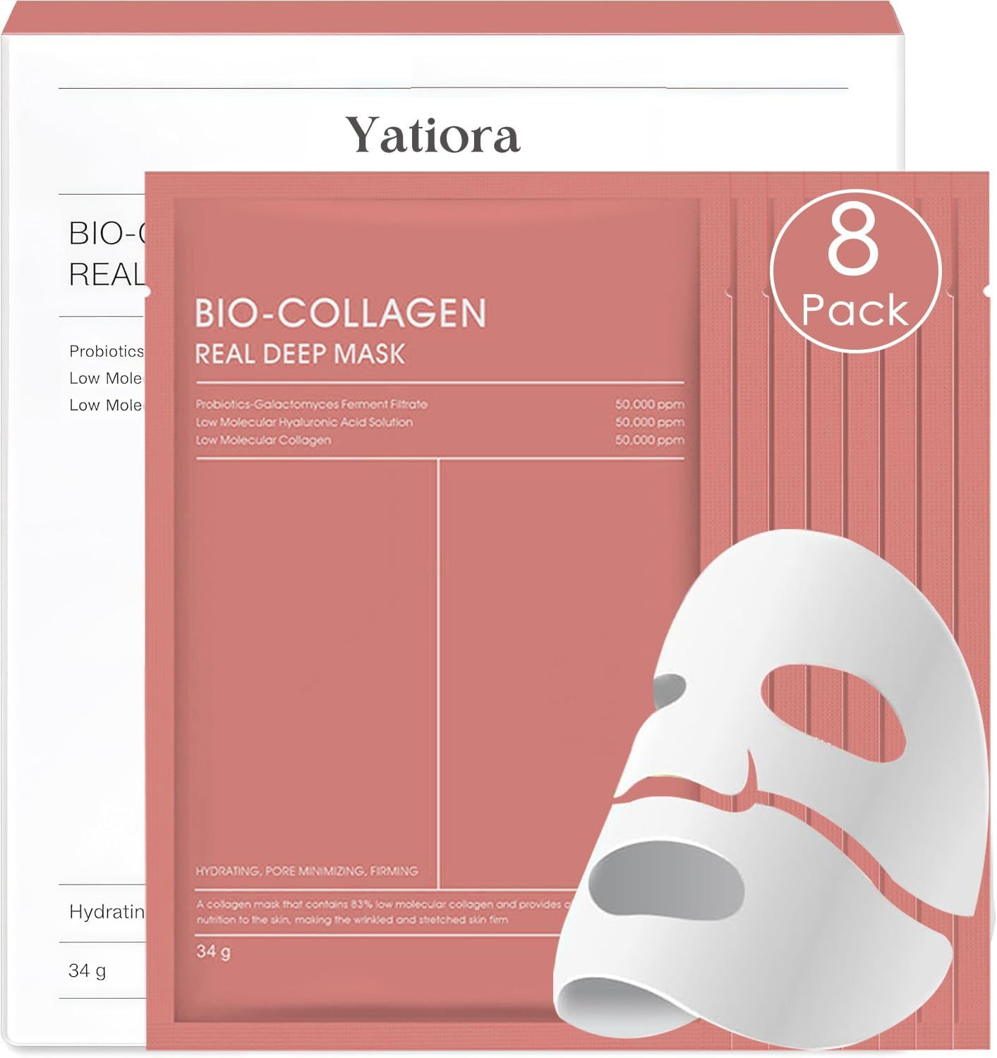 Bio-Collagen Real Deep Mask, 4 Pack Overnight Hydrating Face Mask for All Skin Types, Original Hydrating Collagen Face Mask