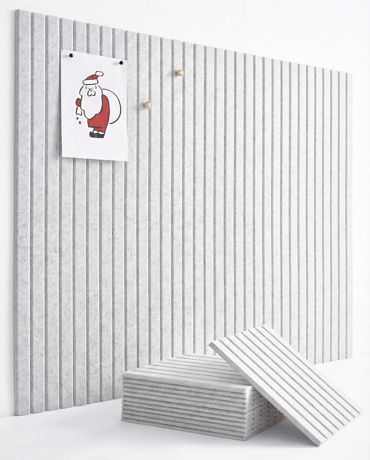 Large Cork Board for Office Black Felt Board Alternative - Slat Wall Paneling, Felt Bulletin Board Tiles for Office Wall Decor, Push Pin Board Wall Organizer for Office -12-Pack (Marble White)