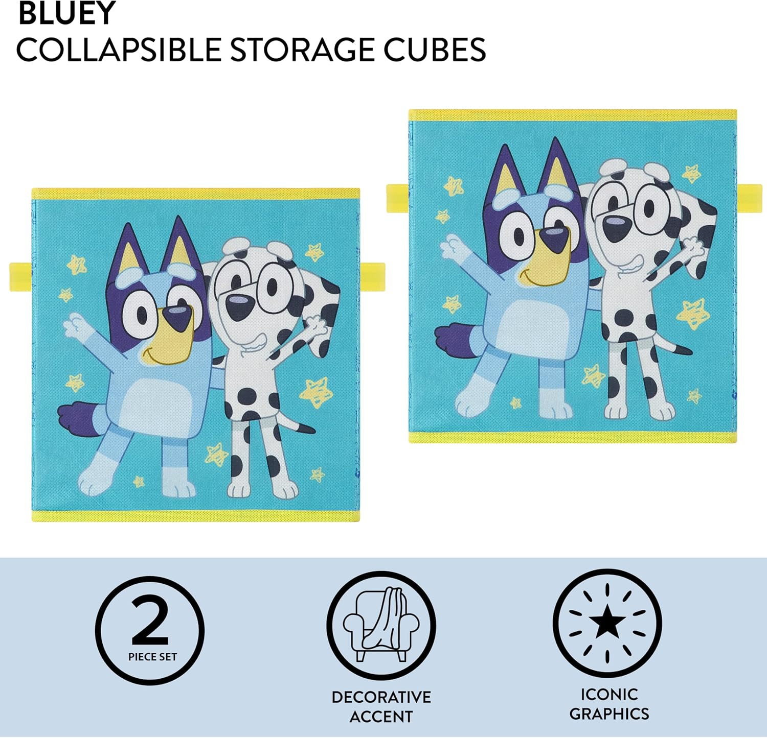 Idea Nuova Bluey Set of Two Spacious Collapsible Storage Cubes, 10"X10"X10" - Blue image number 6