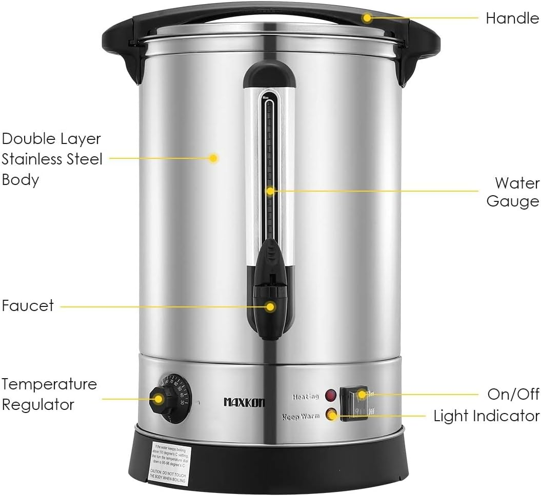 Maxkon 20L Electric Hot Water Urn by Healthy Choice | Double Layer | Stainless Steel Body | 2500Watt Power | Temperature Control | Premium Quality image number 2