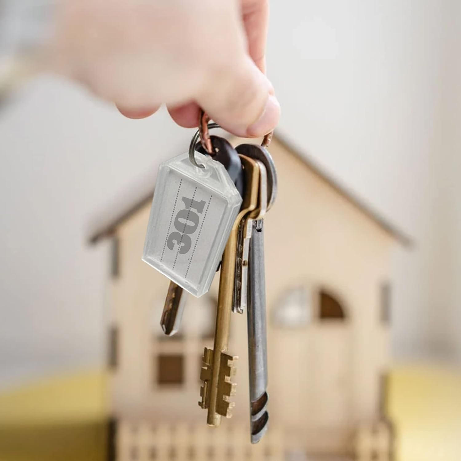 10 PCS Plastic Key Fobs with Labels and Key Rings, Semi Transparent, USB, ID Tags, Luggage Name Tags - Translucent image number 5