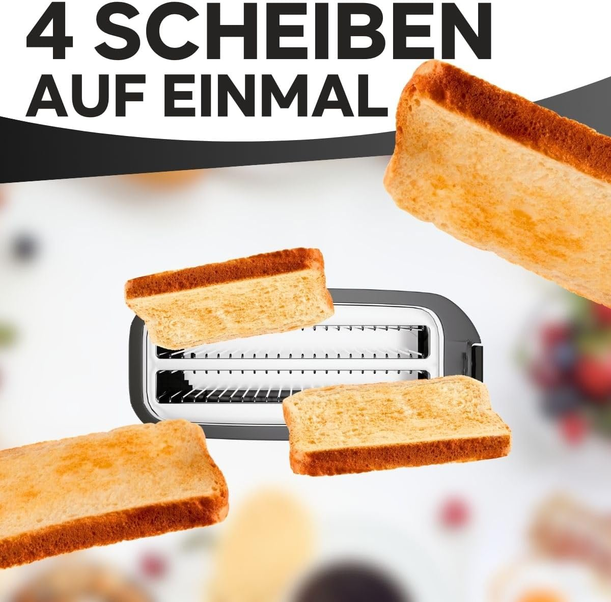 Clatronic TA3802 1400 W Black 2 Long Slot Toaster &ndash; Defrosting, Warming, Automatic Shutdown, Adjustable Browning Level, Crumb Tray, Non-Slip Feet image number 1