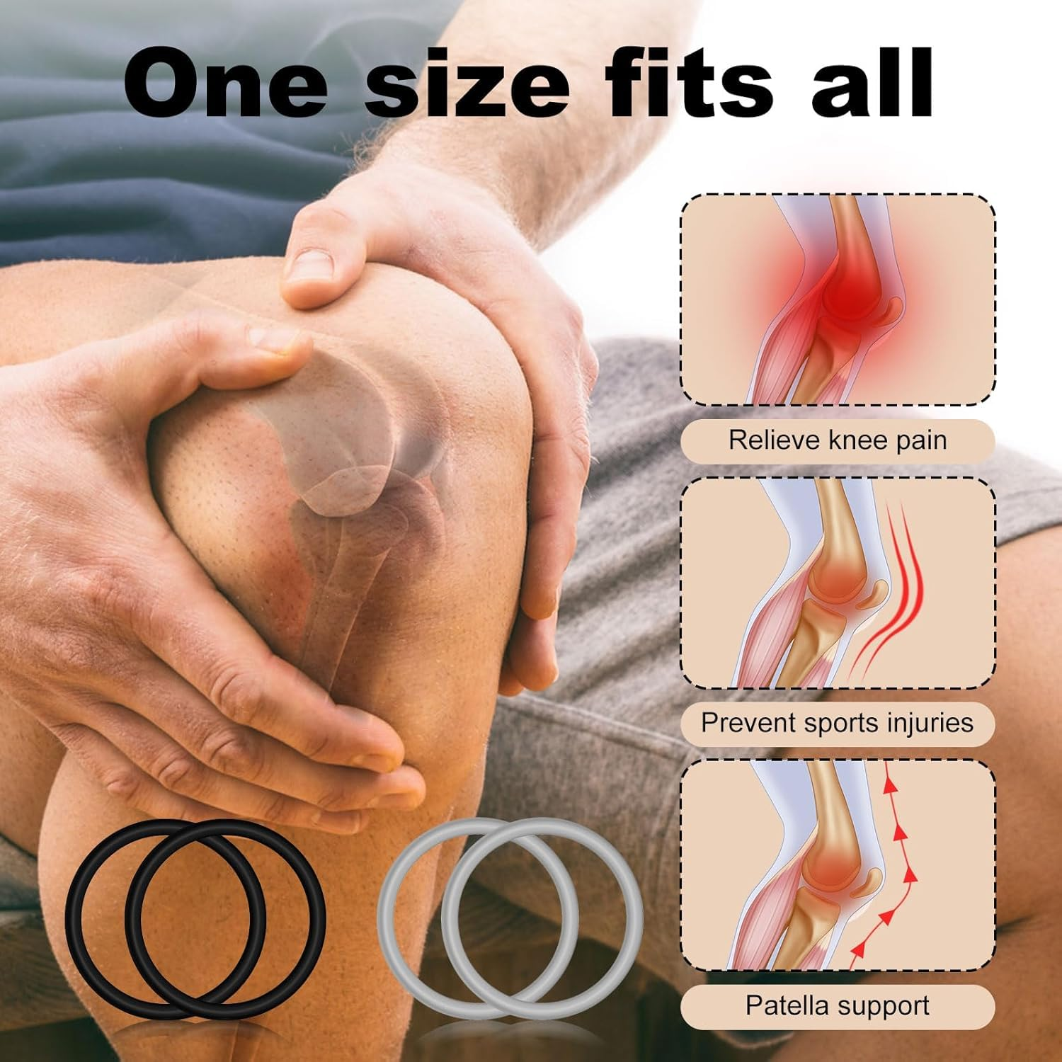 Silicone, Silicone Elastic Knee Rings, Sports Fixation and Protection, Basketball Knee Tendon Stabilization image number 4