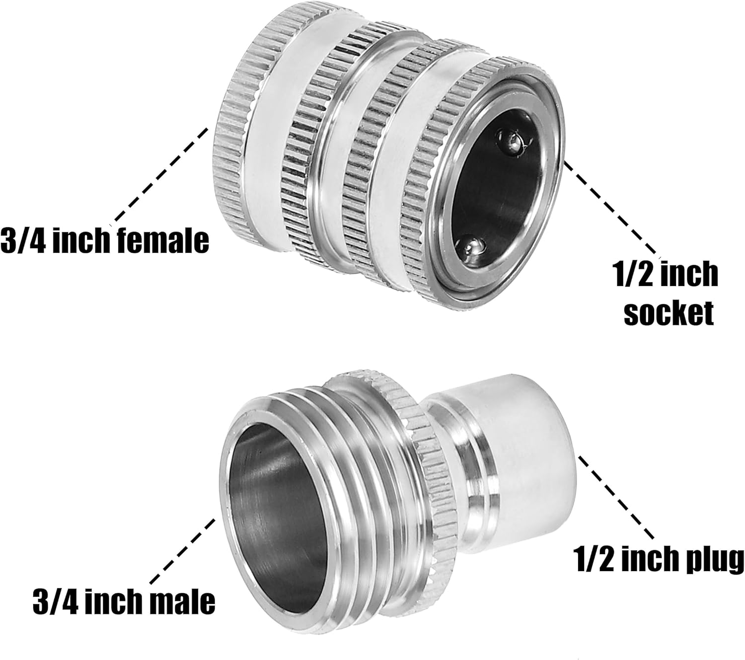 M MINGLE Garden Hose Quick Connect Fittings, 3/4 Inch GHT Stainless Steel, Quick Connector Set, 2-Pack image number 3